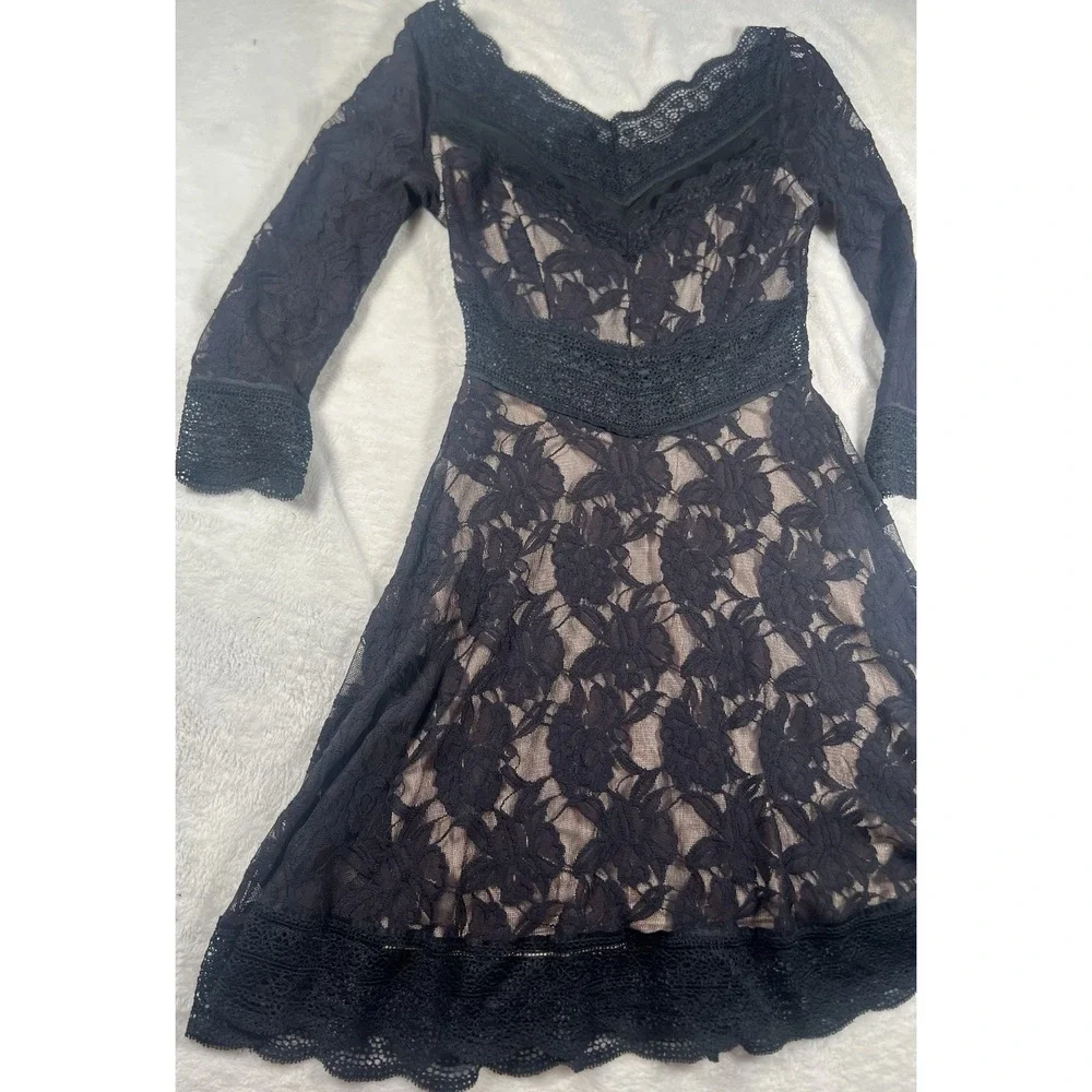 Free People‎ Lacey Affair Lace Cutout Mini Dress in Black Size XS RETAIL $168